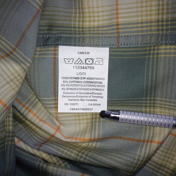 NWT Wrangler Mens Long Sleeve Dress Shirt Sz Lg Plaid Western Green Beige Pocket - Picture 7 of 9